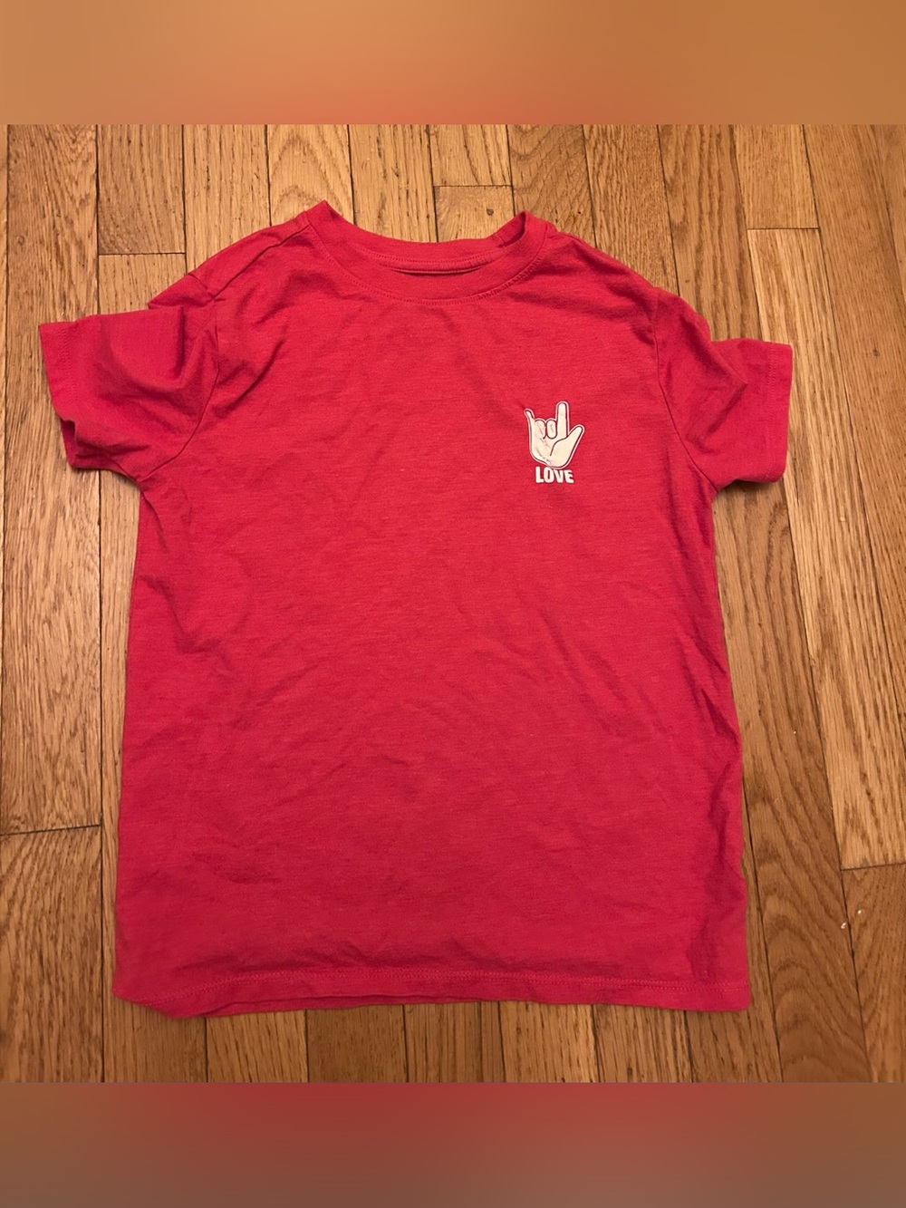 Boys Cat & Jack Heathered Red Love Sign Language Valentine’s Day Shirt Size M (8
